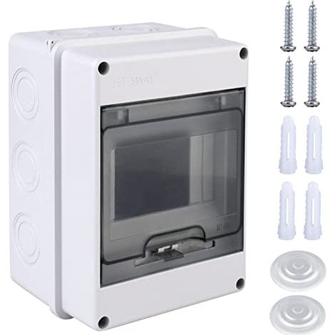 Coffret Electrique Etanche Exterieur IP65, Boîte de Protection de Distribution, 5 Modules, ABS, Gris, Boîte à Fusibles en Saillie, Installation Dans le Jardin ou D'Autres Zones (1/5)
