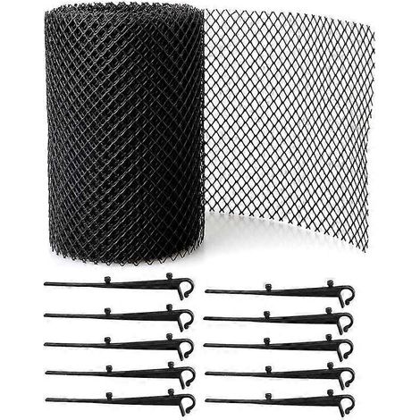 Grille de drainage en plastique noir, cache-gouttière découpable pour descentes de gouttière et drains, comprend 10 crochets, 1 paquet (1/4)