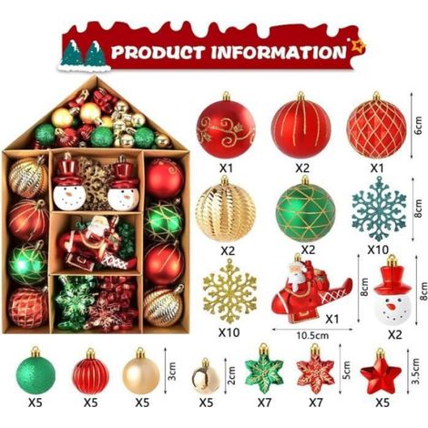 Décoration de Noël - Boules de Noël - 70 pièces - Plastique de haute qualité - Rouge, Blanc, Vert (1/4)