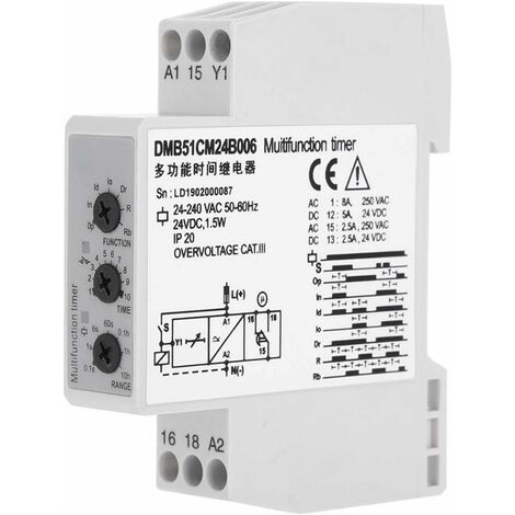 Interrupteur d'arrêt de Relais temporisé Multi-Tension DC 24V et AC 24-240V avec 7 Choix de Fonctions, Relais temporisé (1/5)