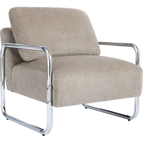 sweeek - Vintage-Sessel mit verchromtem Gestell und Chenille-Bezug, Chenille, Dunkelbeige (1/5)
