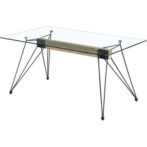 Mesa para cocina, comedor Md-Sally tapa cristal transparente, 140cm(ancho) 75cm(altura) 90cm(fondo). (1/3)