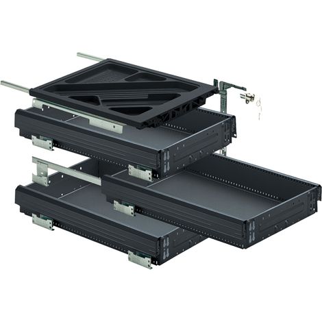 Sets complets de caisson de bureau - Profondeur mini : 530 mm - Décor : Noir - Matériau : Acier - HETTICH (1/2)
