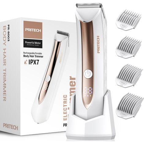 Rasoir intime pour homme - Rasoir électrique pour homme - Rasoir étanche pour la zone intime-station de charge USB, kit de soins du corps avec lame en céramique blanche (Blanc) (1/5)