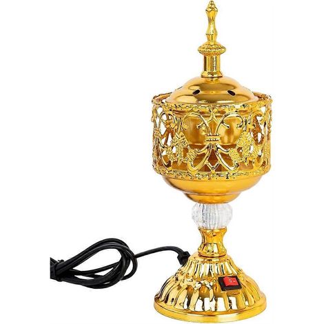 Brûleur d'encens électrique doré, porte-encens électrique de style arabe, objet décoratif de table du Moyen-Orient, prise européenne (1/5)