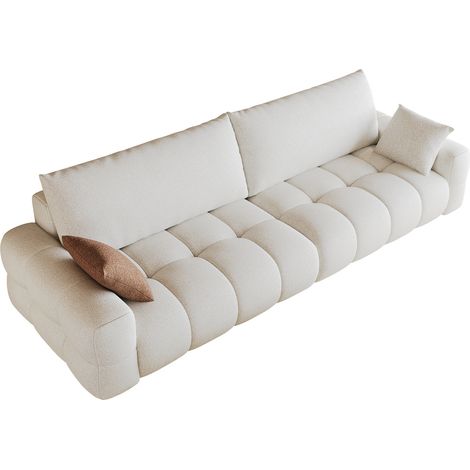 Modulares Sofa, Tiefe Sitzfläche und Wendeméridienne, Ohne Montage, aus Stoff, Cremeweiß (1/5)