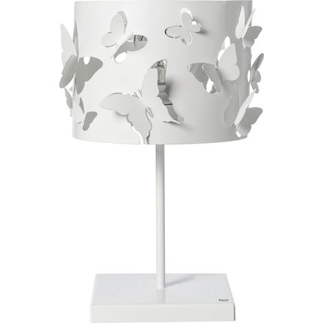 Lampada da tavolo Farfallosa 20x20x37,2 cm in ferro traforato con farfalle in rilievo Effetto luce decorativo Attacco E27 Made in Italy Bianco