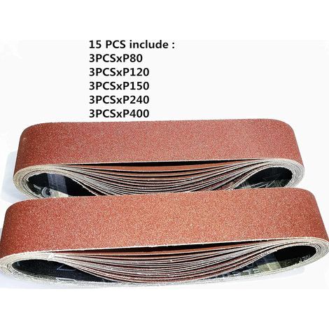 Tinor – Bandas abrasivas de 50 x 686 mm – Paquete de 15 – Granulometría surtida 80/120/150/240/400 – Para madera, metal y vidrio (1/5)