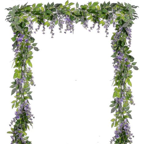 Guirlande de glycine artificielle en soie (4 pièces) - Fleurs suspendues en rotin et soie pour la maison, le jardin, les cérémonies extérieures, les arches de mariage et la décoration florale (1/5)
