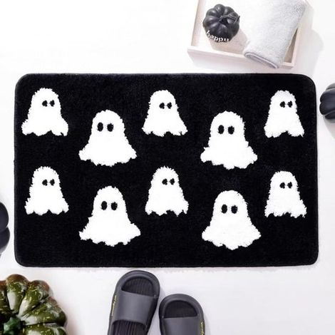 Tapis d'Halloween - Tapis de bain d'Halloween - Motif noir effrayant - Antidérapant et absorbant - Lavable - Tapis de bain adapté au salon, à la cuisine et à la salle de bain, 50 x 80 cm (1/5)