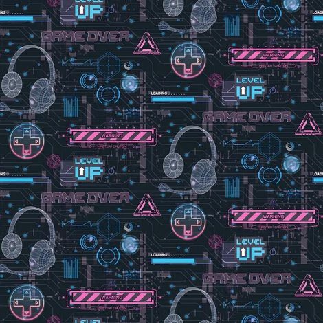 Arthouse Gaming Glitch Charcoal Pink Wallpaper Children's Room Feature Wall (1/4)
