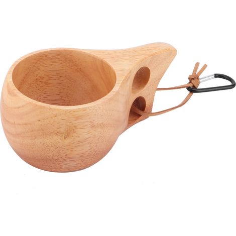 Tasse en bois 200ml portable style nordique, mug à lait et café avec mousqueton, pour maison et extérieur (1/5)
