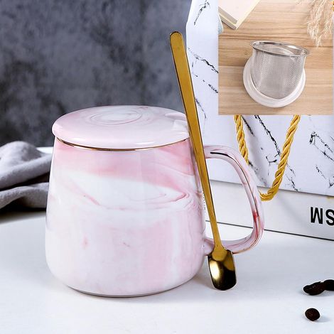 Tasse thé marbre rose 400 ml, infuseur, céramique, idée cadeau après-midi