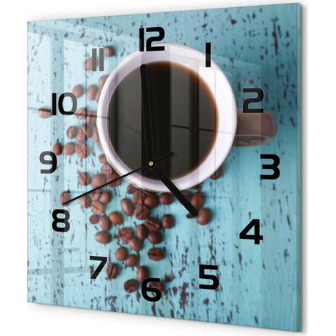 Horloge Murale Carrée Analogique en Verre Silencieuse Moderne Salon Cuisine Café noir 30x30 cm (1/5)
