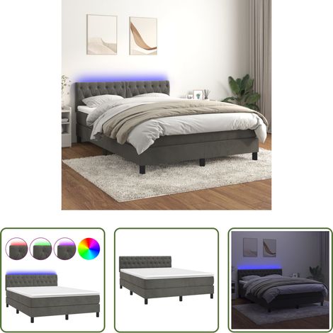 Matelas LED - Sommier à lattes de lit avec matelas LED Gris foncé 140x190 cm (1/5)