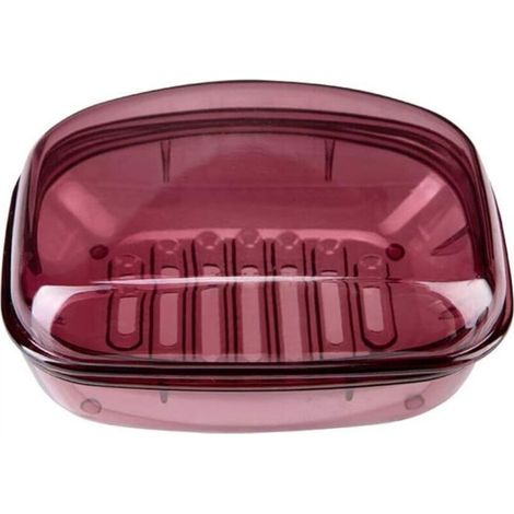Récipient à Savon Matière Plastique Haute qualité Savon Boîte de Rangement Vaisselle Salle de Bains Accessoires boîte à Savon Porte-Cas avec la Couverture d'eau Leaking Conception (Color :Rouge transp (1/4)