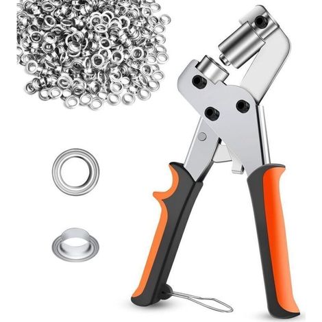 Pince à œillets professionnelle – 300 œillets en laiton de 10 mm inclus – pour bâches, textiles, cuir et supports rigides (1/4)