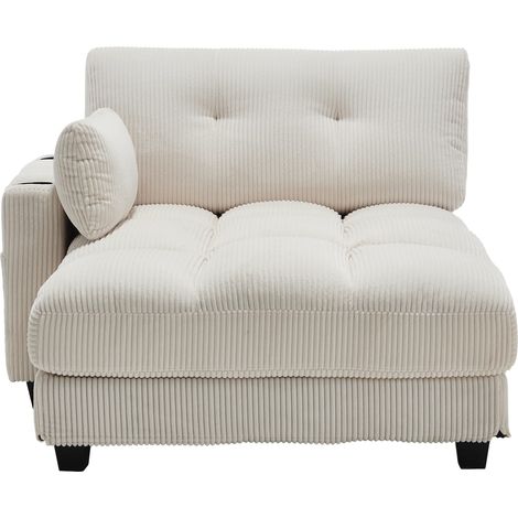 Poltrona relax in tessuto effetto velluto a coste beige con portabicchieri, tasche e USB MODENUIT (1/5)
