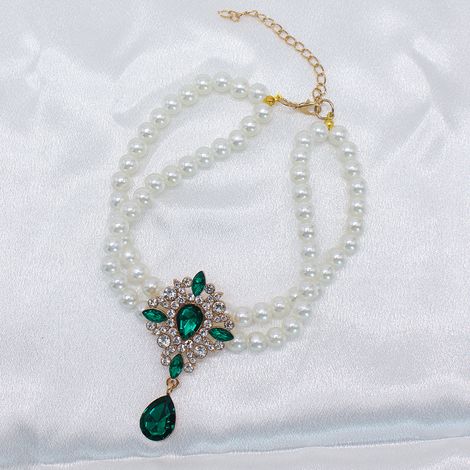 Collier pour Chat et Chien, Collier en Perles avec Pendentif Émeraude, Style Royal, Réglable, pour Fête, Photo(Taille XS)