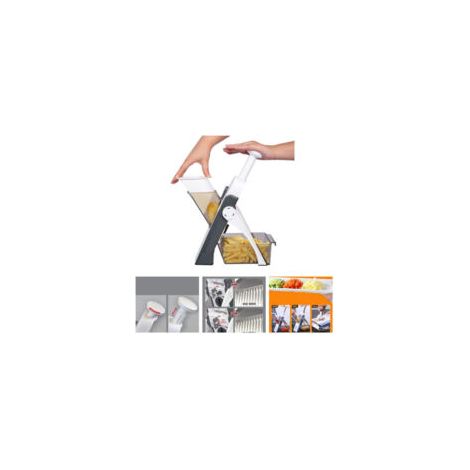 Affettatrice a mandolina multifunzione Crezuo con manuale di sicurezza per tutte le verdure, lama in acciaio inox, taglio a julienne, cubetti, patatine fritte, carote - Grigio