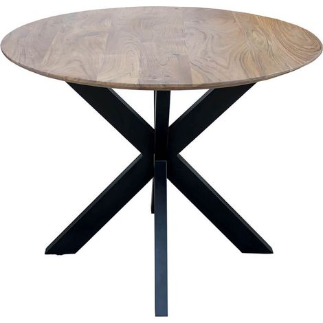 MYRIAM - Table de Repas Ronde Bois et Acier Noir Mat