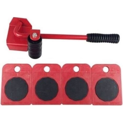 pair Roue roulette déménagement de meubles Outil de déplacement Heavy Stuffs Rouleau de déplacement à 4 roues et 1 barre de roue-rouge (1/4)