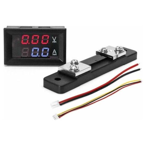 Ampèremètre voltmètre numérique LED, DC 0-100V 0-50A, avec shunt externe 50A, panneau de jauge multimètre Volt Amp avec 2 fils (1/5)