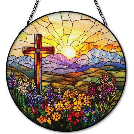 Attrape-soleil en verre vitrail chrétien – 25 cm