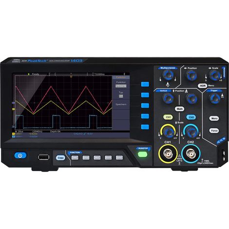 PeakTech 1403, oscilloscopio di memoria digitale, 2 canali, 50 MHz, 500 MS/s, interfaccia USB, software PC, P 1403 (1/4)