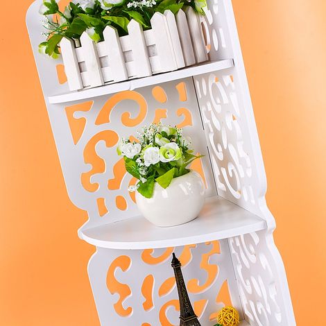 Étagère d'angle blanche creuse sculptée à 4 niveaux, bibliothèque, présentoir pour produits cosmétiques, étagère de salle de bain (1/5)