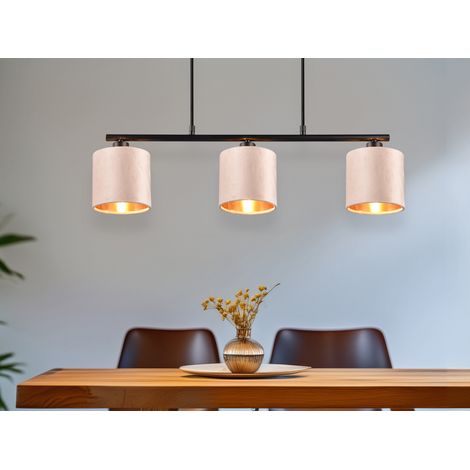 LED Pendelleuchte 3-flammig Samt Lampenschirme Beige Gold, Breite 66cm (1/5)