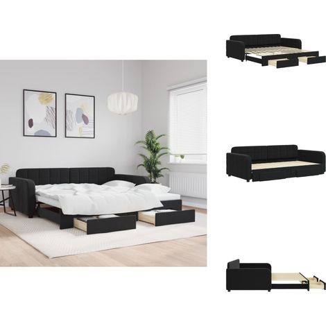 Lit de jour avec gigogne et tiroirs sans matelas noir 100x200cm - Lit De Jour Avec Lit Gigogne - Lits De Jour Avec Lits Gigognes - Canapé-lit - Lit D'appoint (1/5)