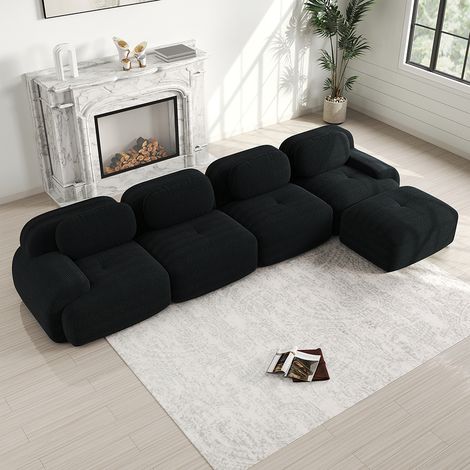 Canapé quatre places, rembourrage en mousse haute résilience 32D, accoudoirs extra-larges, configuration modulaire- Noir (1/4)