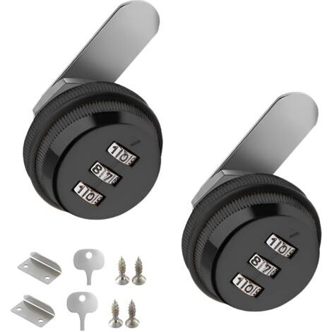 QORVA-Lot de 2 Pièces Tiroir de sécurité Boîte aux Lettres, Cam Cabinet Code Lock, Serrure à Came Sans Clé, Serrure de Combinaison, pour la Boîte aux Lettres du Tiroir de l'armoire (Noir) (1/5)
