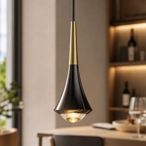Suspension LED Hauteur Réglable 8W Aluminium Noir Doré Lumière Douce Sans Scintillement pour Chambre Salon Cuisine Design Moderne (1/4)