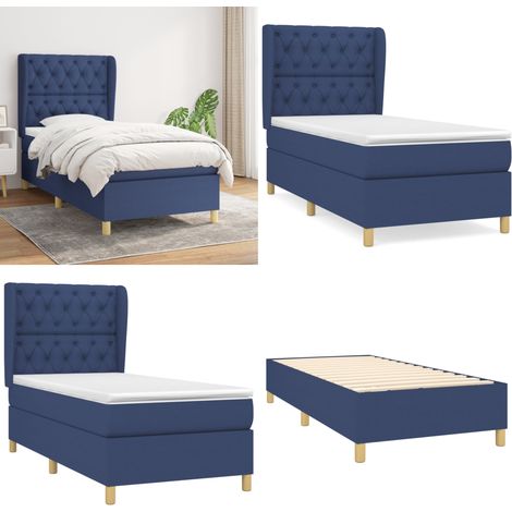 Sommier à lattes de lit avec matelas Bleu 80x200 cm Tissu - Lit Plateforme - Lit Double - Matelas Ressorts Ensachés - Literie - Chambre À Coucher - Home & Living (1/5)