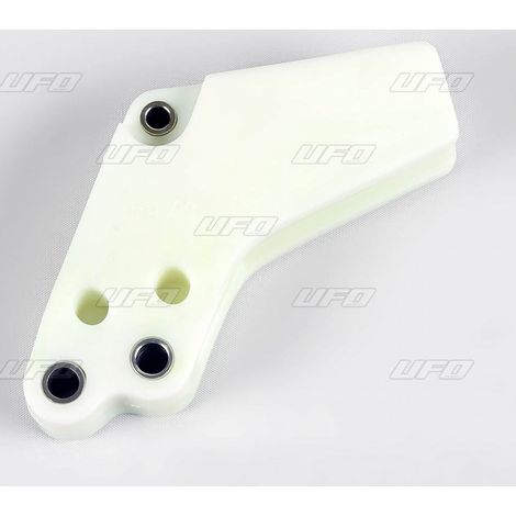 Guía de cadena UFO para Yamaha YZ 85 2002-2018, blanca, protección reforzada, diseño elegante.