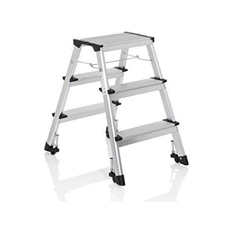 Échelle double face pliante aux 4 roulettes SOLID IV aluminium 3 niveaux hjh OFFICE