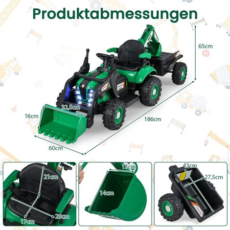 Tractor eléctrico con remolque y control remoto - 12 V