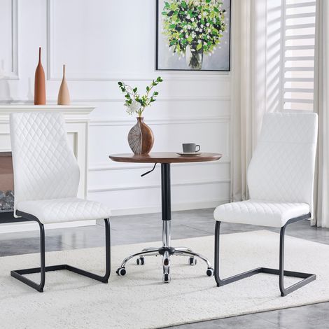 Sedia da pranzo in metallo e PU bianco con schienale alto, set da 2, struttura nera stabile,43×63×100cm (1/5)