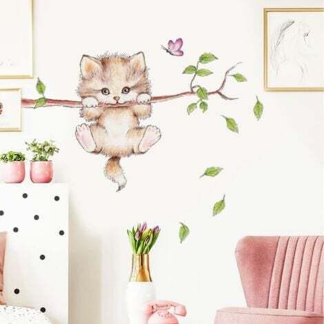 [NON UTILIZZATO] Adesivi murali con gattini carini per bambini (70x50 cm)  Adesivi di animali: foresta, albero, ramo, fiori  Adesivo murale per la cameretta dei bambini, neonato, bambina