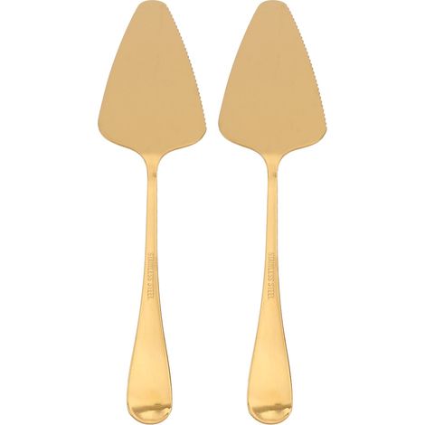 Pelle à 2 pièces Couteau à gâteau de mariage et pelle à Support à Trancheuse à triangulaire avec lame fine dentelée Doré (1/5)