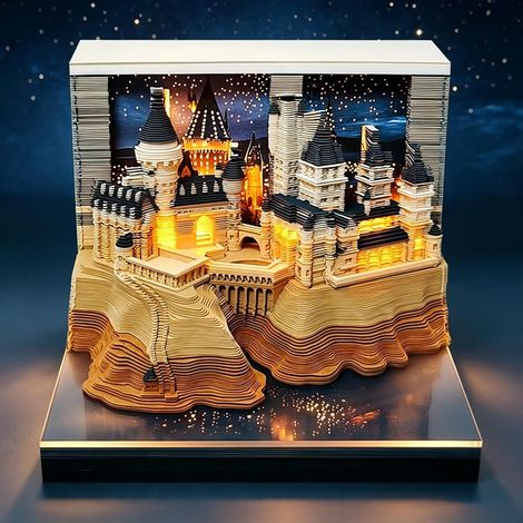 Calendrier 3D 2027, Calendrier de Bureau avec Bloc-notes à Déchirer Calendrier avec Lumière LED Tactile, Sculpture en Papier Décorative pour Thanksgiving Noël décoration, Cadeau Créatif (1/5)