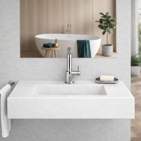 Lavabo 80 Cm Bianco Opaco In Resina Con Staffe Di Supporto Manchester (1/5)