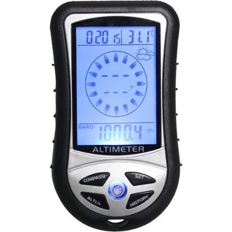 Elektronischer digitaler Höhenmesser, 8-in-1, Multifunktions-LCD-Hintergrundbeleuchtung, Mini-Höhenmesser, Barometer, Kompass, Thermometer, Wettervorhersage, Kalender