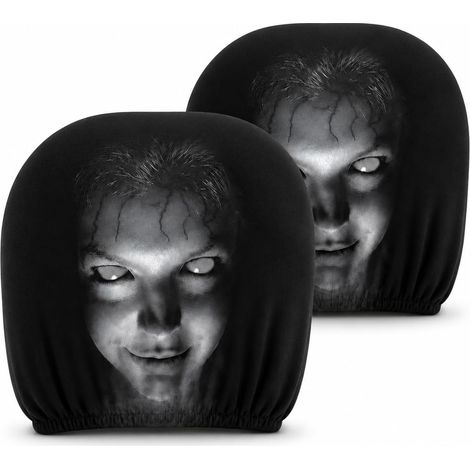2 Pcs Car Headrest Covers, Soft, Anti-Scratch, Breathable, Fun, Soft Car Accessories, Horror Patterns, Universal Size (1/5)