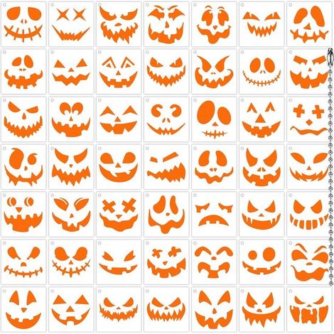 Pochoirs pour citrouilles d'Halloween - Réutilisables - Loisirs créatifs - Pochoirs de peinture Halloween - Bricolage - Peinture - Peinture en aérosol - Fenêtres - Verre - Bois - Murs - 49 feuilles bl (1/5)