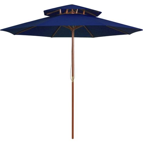 Parasol double avec mât en bois Bleu 270cm (1/5)