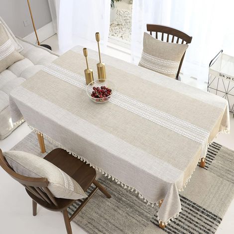 Nappe rectangulaire en coton et lin, infroissable, lavable et réutilisable, pour la décoration de votre table de cuisine, kaki. (1/5)