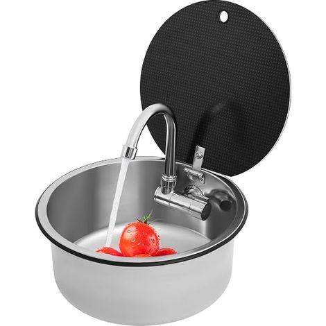 Évier de cuisine à fermeture éclair - 34 x 15 cm - En acier inoxydable - Avec robinet pliable - Pour camping-car, caravane, camping-car (1/5)